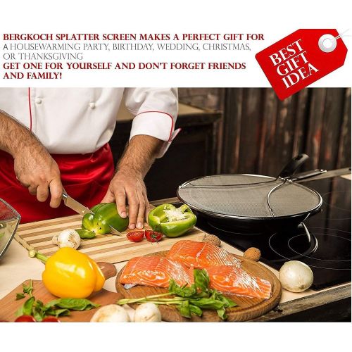  BergKoch Splatter Screen for Frying Pan ? Stainless Steel Grease Guard for 13 inch Pan to Stop Hot Oil Splatter - Kitchen Tools & Accessories