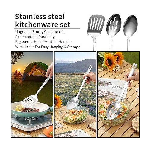  Berglander Camping Essentials, Camping Cooking Utensils Set, Camping Accessories Gear Must Haves, Come with Camping Silverware Sets, Plates and Cups, Great for Outdoor Stove, Picnic, BBQ