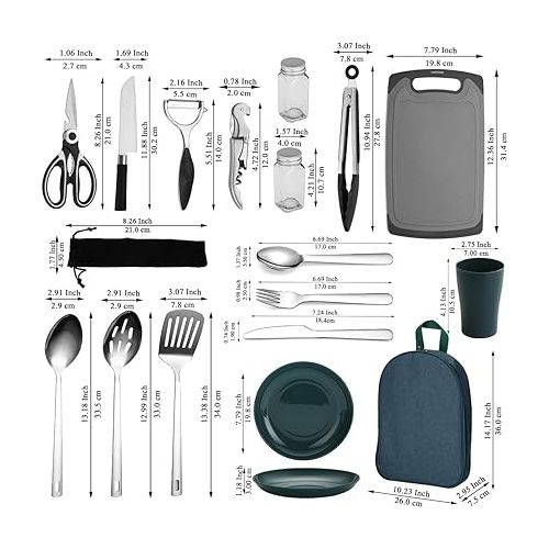  Berglander Camping Essentials, Camping Cooking Utensils Set, Camping Accessories Gear Must Haves, Come with Camping Silverware Sets, Plates and Cups, Great for Outdoor Stove, Picnic, BBQ