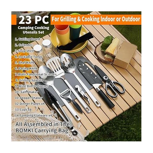  Berglander Camping Essentials, Camping Cooking Utensils Set, Camping Accessories Gear Must Haves, Come with Camping Silverware Sets, Plates and Cups, Great for Outdoor Stove, Picnic, BBQ