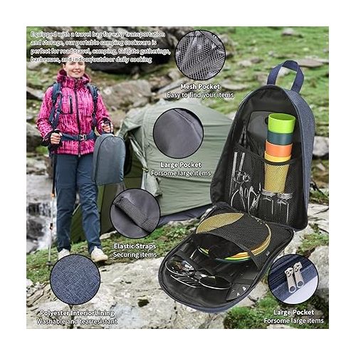  Berglander Camping Essentials, Camping Cooking Utensils Set, Camping Accessories Gear Must Haves, Come with Camping Silverware Sets, Plates and Cups, Great for Outdoor Stove, Picnic, BBQ