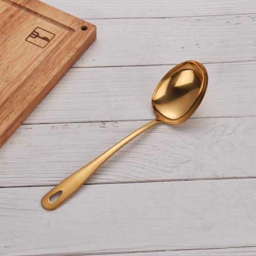  Berglander Edelstahl Golden Titan Plated Besteck Servier Set 4 Stueck, Kuchen Server Cold Meat Gabel durchbohrt Servierloeffel Servierloeffel, goldenes Besteck Set (glaenzend, Golden)