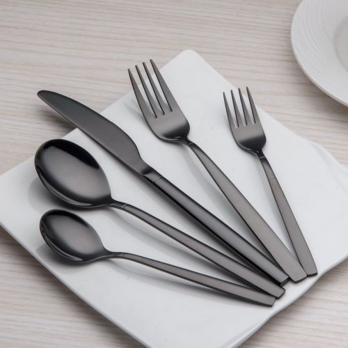  [아마존 핫딜] [아마존핫딜]Berglander 20 Piece Titanium Black Plated Stainless Steel Flatware Set, 20 Pieces Black Silverware Set, Black Cutlery Set, Service for 4 (shiny Black)