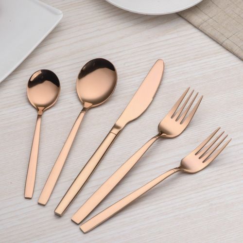  [아마존 핫딜] [아마존핫딜]Berglander 20 Piece Titanium Rose Gold Plated Stainless Steel Flatware Set, 20 Pieces Copper Silverware Set, Copper Color Cutlery Sets, Service for 4 (shiny Copper)