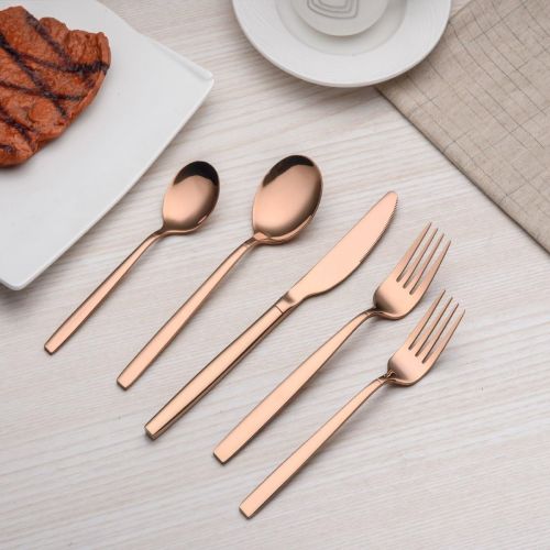  [아마존 핫딜] [아마존핫딜]Berglander 20 Piece Titanium Rose Gold Plated Stainless Steel Flatware Set, 20 Pieces Copper Silverware Set, Copper Color Cutlery Sets, Service for 4 (shiny Copper)