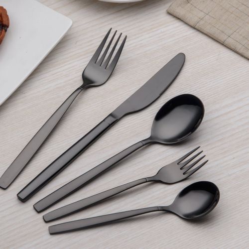  [아마존 핫딜]  [아마존핫딜]Berglander 30 Stueck Titanium schwarz plattiert Besteck, 30 Stueck schwarz Besteck Set, schwarz Besteck Set, Service fuer 6 (glanzend schwarz)