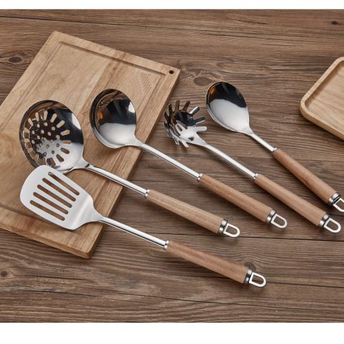  [아마존 핫딜]  [아마존핫딜]Berglander Edelstahl Holzgriff Kuechengerat Set, Schoepfkelle, Loeffel, Skimmer, Schneebesen, Slotted Turner, Pasta Server 6 Stueck.