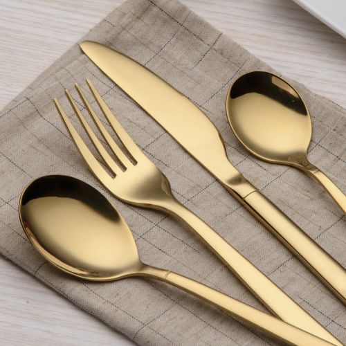  [아마존베스트]Berglander 20 Piece Titanium Gold Plated Stainless Steel Flatware Set, 20 Pieces Golden Silverware Set, Golden Cutlery Set, Service for 4 (shiny Gold)