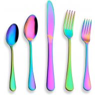 [아마존베스트]Berglander Flatware Set 20 Piece, Stainless Steel With Titanium Colorful Plated, Multicolor Flatware Set, Silverware, Rainbow Color Cutlery Set Service For 4