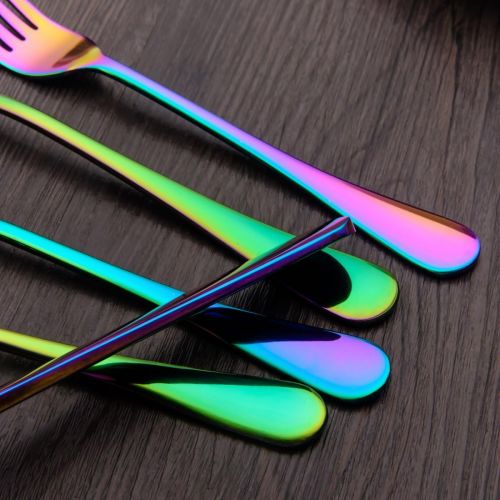  [아마존베스트]Berglander Flatware Set 20 Piece, Stainless Steel With Titanium Colorful Plated, Multicolor Flatware Set, Silverware, Rainbow Color Cutlery Set Service For 4