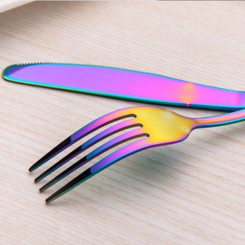  [아마존베스트]Berglander Flatware Set 20 Piece, Stainless Steel With Titanium Colorful Plated, Multicolor Flatware Set, Silverware, Rainbow Color Cutlery Set Service For 4