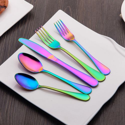  [아마존베스트]Berglander Flatware Set 20 Piece, Stainless Steel With Titanium Colorful Plated, Multicolor Flatware Set, Silverware, Rainbow Color Cutlery Set Service For 4