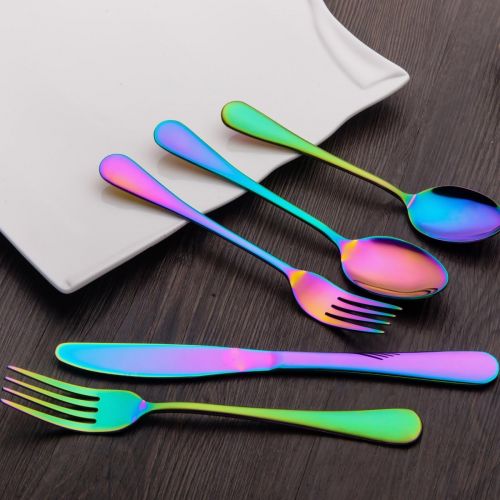  [아마존베스트]Berglander Flatware Set 20 Piece, Stainless Steel With Titanium Colorful Plated, Multicolor Flatware Set, Silverware, Rainbow Color Cutlery Set Service For 4