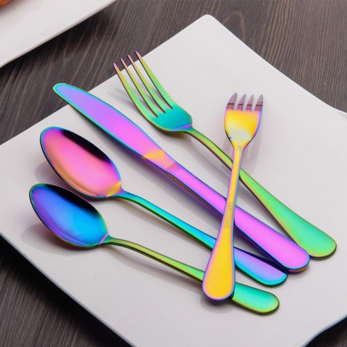  [아마존베스트]Berglander Flatware Set 20 Piece, Stainless Steel With Titanium Colorful Plated, Multicolor Flatware Set, Silverware, Rainbow Color Cutlery Set Service For 4