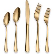 [아마존베스트]Berglander Flatware Set 20 Piece, Stainless Steel With Titanium Gold Plated, Golden Color Flatware Set, Silverware, Cutlery Set Service For 4 (Shiny Gold)