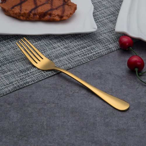  [아마존베스트]Berglander Flatware Set 20 Piece, Stainless Steel With Titanium Gold Plated, Golden Color Flatware Set, Silverware, Cutlery Set Service For 4 (Shiny Gold)