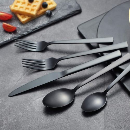  [아마존베스트]Matte Black Silverware Set, Berglander Satin Black Flatware Set, Stainless Steel With Titianium Plating, Brushed Black Cutlery Set, Service For 4 ( Matte Black)