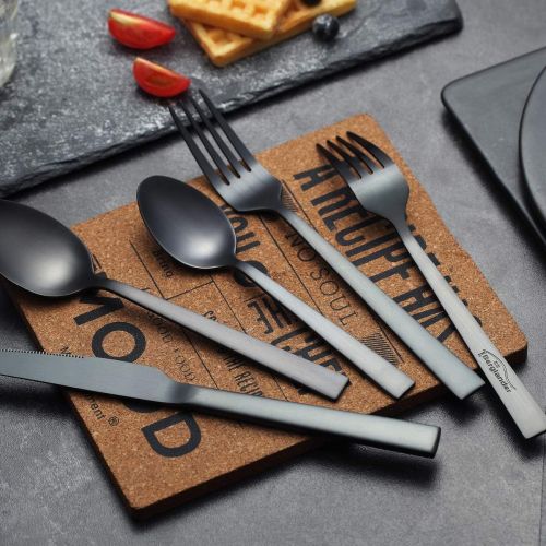  [아마존베스트]Matte Black Silverware Set, Berglander Satin Black Flatware Set, Stainless Steel With Titianium Plating, Brushed Black Cutlery Set, Service For 4 ( Matte Black)