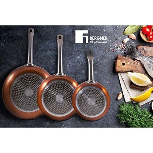  Bergner Original Chef Copper PlusSet mit 3super robusten Kupferpfannen. Durchmesser 20 cm /24 cm / 28 cminnovative Antihaftbeschichtung ohne PFOA Boden geeignet fuer Induktionsh