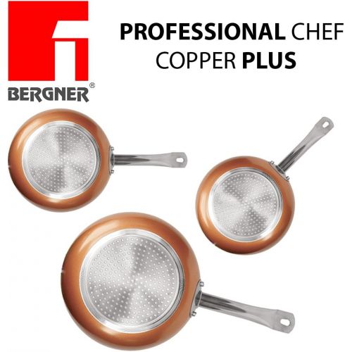  Bergner Original Chef Copper PlusSet mit 3super robusten Kupferpfannen. Durchmesser 20 cm /24 cm / 28 cminnovative Antihaftbeschichtung ohne PFOA Boden geeignet fuer Induktionsh