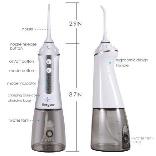  Cordless Water Flosser Professional Dental Oral Irrigator, Bergson Portable & Rechargable IPX7...