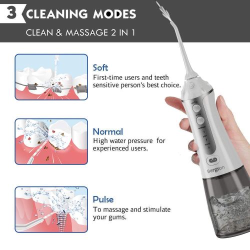  Cordless Water Flosser Professional Dental Oral Irrigator, Bergson Portable & Rechargable IPX7...