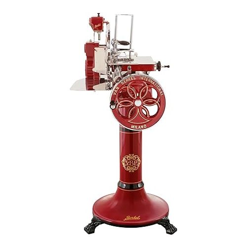  Berkel Volano B114 Premium Flywheel Food Slicer in Red, Luxury Manual Slicer with Smooth Hand Crank Movement (Pedestal included)