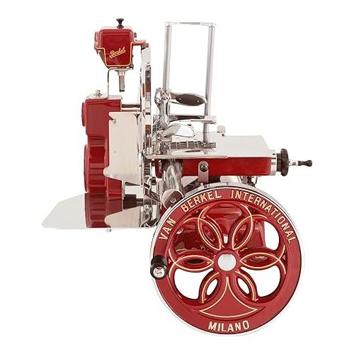  Berkel Volano B114 Premium Flywheel Food Slicer in Red, Luxury Manual Slicer with Smooth Hand Crank Movement (Pedestal included)