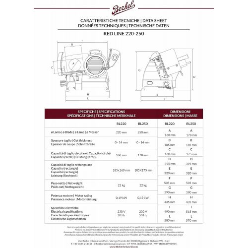  BerkelElectrical Electric Precision Food Slicer Red Line 250BlackNew Model 2018