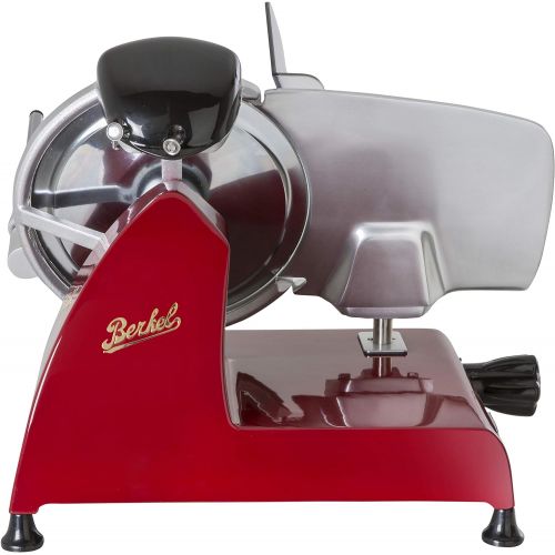  Berkel Red Line 250 Food Slicer, Red, 10 Blade, Electric Food Slicer, Slices Prosciutto, Meat, Cold Cuts, Fish, Ham, Cheese, Bread, Fruit and Veggies, has an Adjustable Thickness D