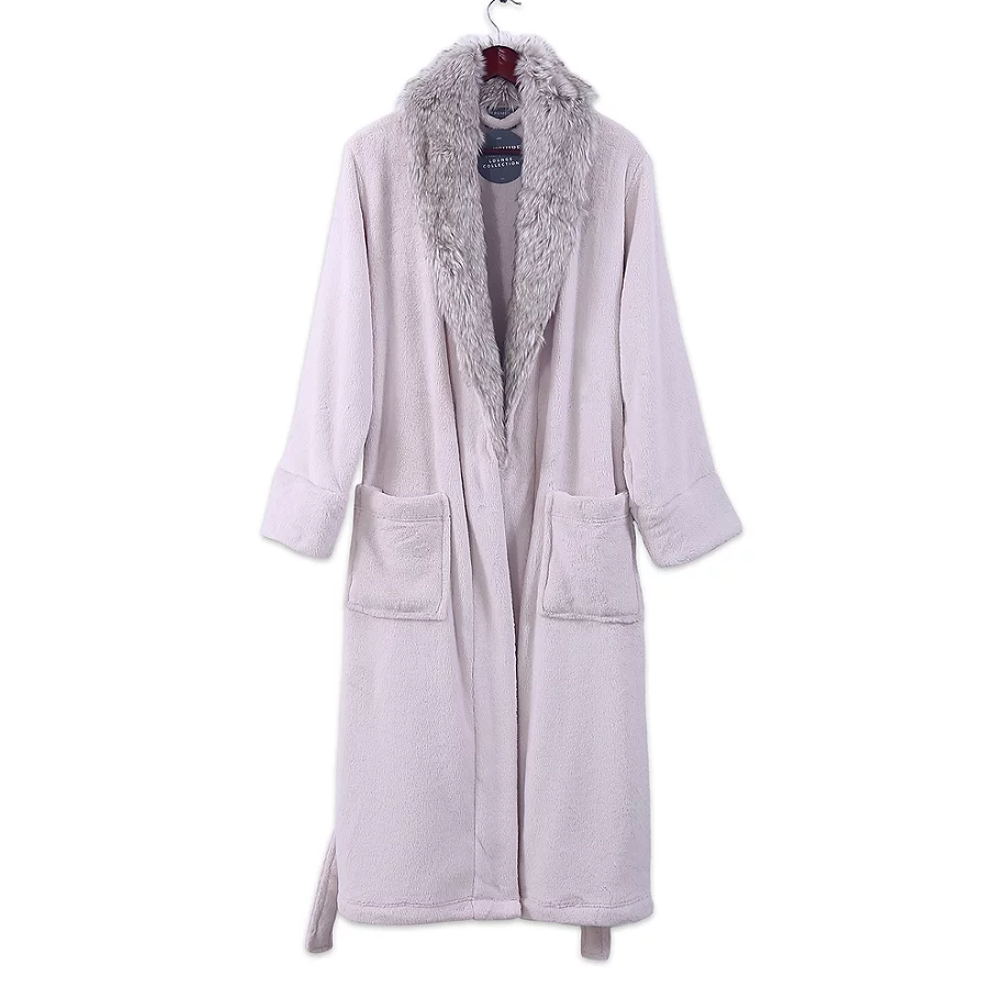 /Berkshire Blanket Berkshire PrimaLush Robe with Wolf Fur Collar in Stardust