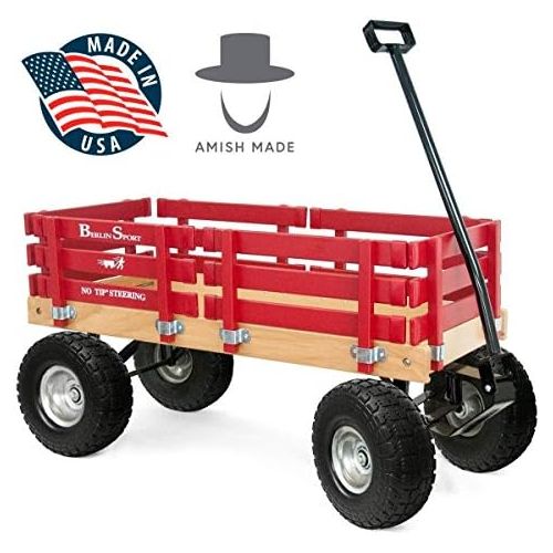  Berlin Flyer Ride Sport Wagon for Kids, All Terrain - Amish Made In the USA - Huge No-Flat Tires - No-Pinch Handle & No-Tip Steering, 300 lb Limit - F410-SS Wagon