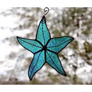 BerlinGlass Stained Glass Starfish Suncatcher, Aqua Blue Iridescent, Beach Decor, Glass Art, Mermaid Gift, Gifts for Her