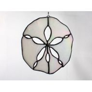 /BerlinGlass Stained Glass Sand Dollar Suncatcher, White Iridescent, Beach Decor, Glass Art, Mermaid Gift