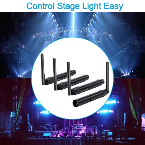  Bermunavy 4pcs Black DMX512 DMX Dfi DJ 2.4G 3 Pin Wireless 1 Transmitter& 3 Receiver DMX512 Controller Short Version for Stage Lighting Wireless Par Light Control