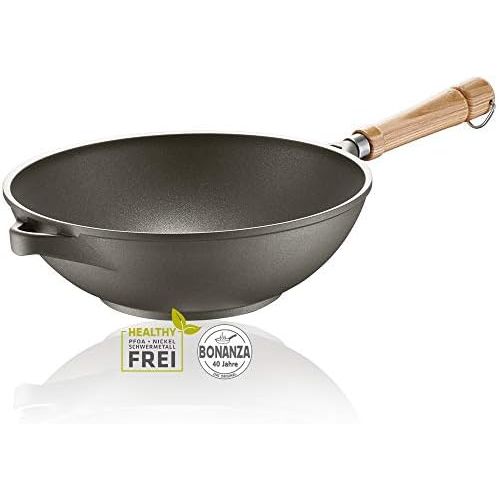  Marke: Berndes Berndes Classics Veggi Wok Bonanza 28 cm, Wokpfanne mit 3-lagiger Antihaftversiegelung und Holzgriff, robuster Aluguss, antihaft beschichtet, Aluminium, mausgrau