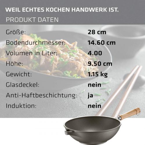  Marke: Berndes Berndes Classics Veggi Wok Bonanza 28 cm, Wokpfanne mit 3-lagiger Antihaftversiegelung und Holzgriff, robuster Aluguss, antihaft beschichtet, Aluminium, mausgrau