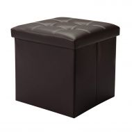 Berry Ave Storage Ottoman  Square Folding Storage Ottoman  Padded Faux Leather Storage Stool with Lid  Comfortable Ottoman Foot Rest Stool  Measures 15 x 15 x 15 inches  Brown