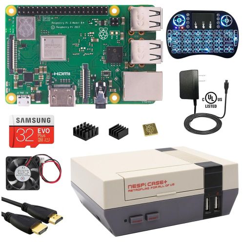  Berryku Raspberry Pi NESPi Media Center Plus Kit - NESPi Case+, Raspberry Pi 3 B+ (B Plus), Power Supply, 32GB NOOBS, Backlit Keyboard