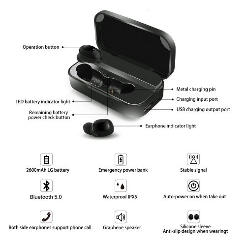  [아마존 핫딜]  [아마존핫딜]Berssen berssen Bluetooth 5.0 Kopfhoerer in Ear kabellos Sport Kopfhoerer Ohrhoerer Earbuds mit IPX5 Wasserdicht tragbar 2600mAh Ladebox als Powerbank fuer Handy Tablet iPhone Huawei Samsung u
