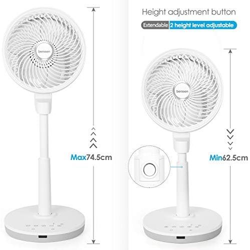  [아마존베스트]berssen Quiet Floor / Desk Fan - DC Motor with Remote Control - Height Adjustable - Turbo for Air Circulation - Touch Screen - 4 Wind Strengths - 4 Blades - 30 W