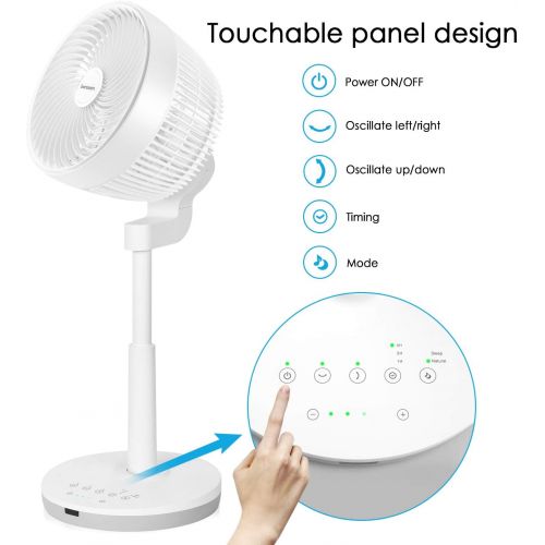  [아마존베스트]berssen Quiet Floor / Desk Fan - DC Motor with Remote Control - Height Adjustable - Turbo for Air Circulation - Touch Screen - 4 Wind Strengths - 4 Blades - 30 W