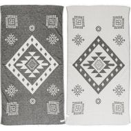 Bersuse 100% Cotton - Veracrus Turkish Towel - Peshtemal Bath Beach Towel - Bohemian Aztec Patterns - Dual-Layer, Oeko-TEX - 37 x 70 Inches, Black (Set of 6)