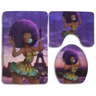 BesArts Afro Sexy Lady African American Black Women Girl With Purple Hair Skidproof Toilet Seat Cover Bath Mat Lid Cover Paris Effile Tower