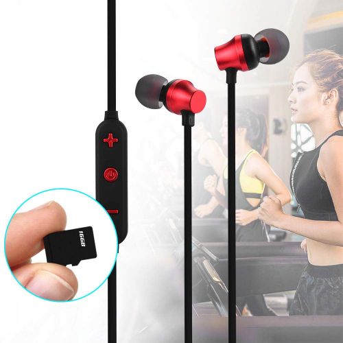  Bescita bescita Bluetooth Sport in-Ear Kopfhoerer, TF MP3-Flash-Speicherkarte SD-Karte V4.2 Stereo Magnetischer Sport Ohrhoerer mit 10 Meter Reichweite, Eingebautes Mikrofon fuer iPhone, Huaw