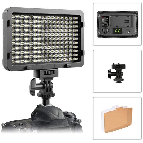  Bescor WAFFLE 176-Bulb On-Camera LED Light, Battery, Charger & AC Adapter Kit