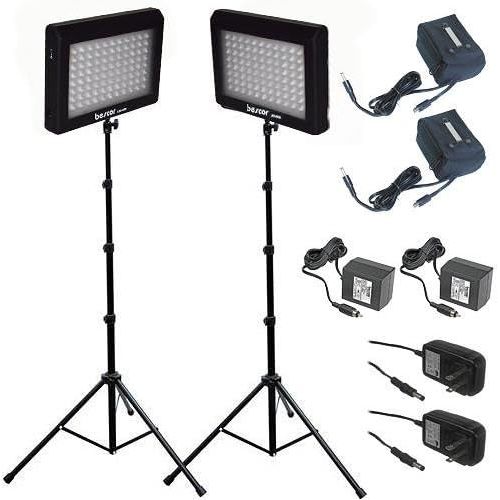  Bescor 190W Combined Dual LED Studio Lighting & Battery Kit, Includes 2x LED-95DK2 LED Light, 2x Light Stand, 2x External Battery with Charger