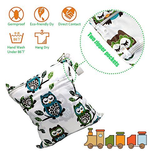  Besego Baby Wet and Dry Cloth Diaper Bags, Nappy Organizer Bag, Multipurpose Travel Packing Organizer Bags for Swimsuit, Underwear, Breast Pump with 2 Pockets, Washable & Reusable (Owl +