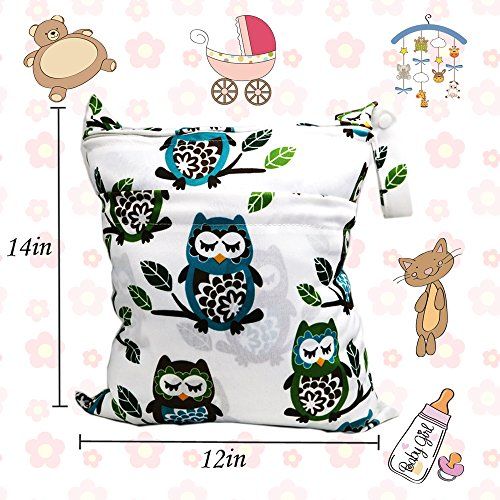  Besego Baby Wet and Dry Cloth Diaper Bags, Nappy Organizer Bag, Multipurpose Travel Packing Organizer Bags for Swimsuit, Underwear, Breast Pump with 2 Pockets, Washable & Reusable (Owl +