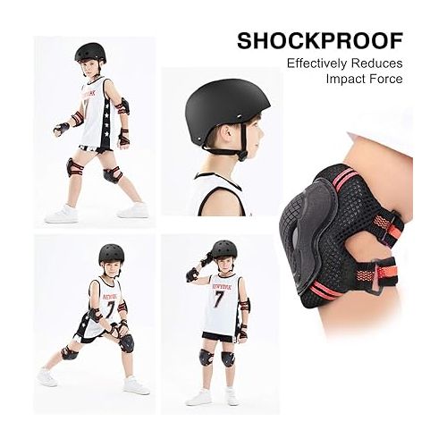  Adjustable Skateboard Skate Helmet with Protective Gear Knee Pads Elbow Pads Wrist Pads for Youth Outdoor Sports,Kid's Protective Gear Set